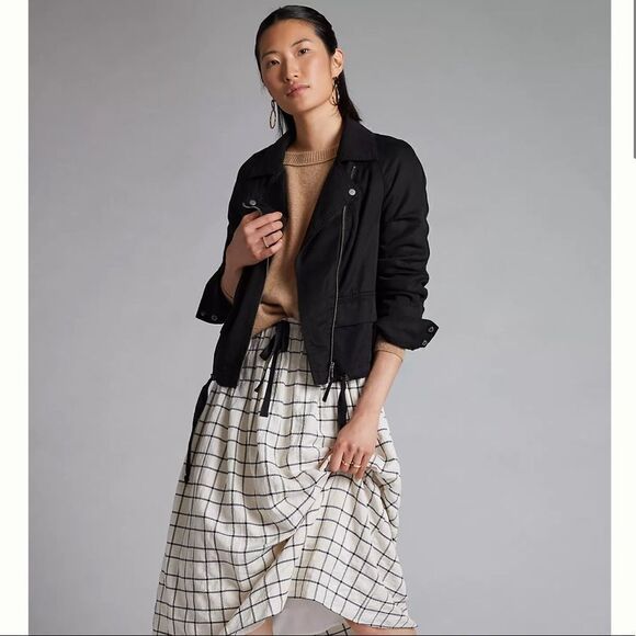 Anthropologie Marrakech Black Twill Moto Jacket NEW Size XS - Picture 2 of 9